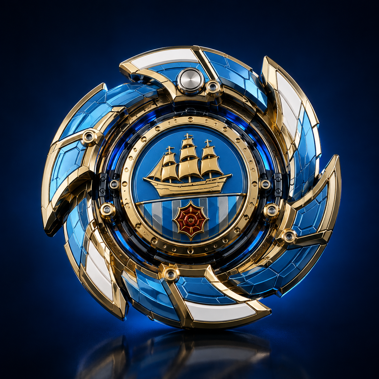 Blue and gold fully deployed mechanical sports spinner